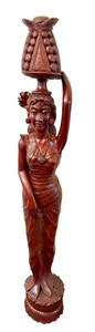 lot 12D image: 42 Inch Hand-Carved Wooden Balinese Woman Statue