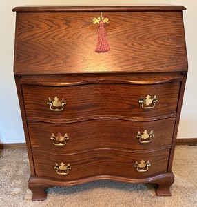 lot 14 image: Jasper Cabinet Company Petite Oak Secretary Desk with Key