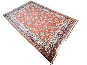 lot 15RR image: Persian-Style Area Rug 77 x 120 Inches Red Floral Pattern