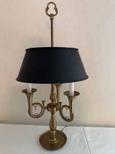 lot 16 image: Italian Brass Table Lamp with Black Shade and Horn Accents