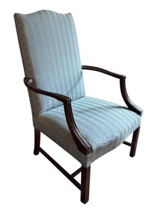 lot 17 image: Vintage Upholstered High-Back Armchair with Wood Frame