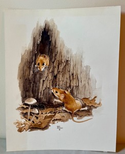 lot 23B image: Original Geri Arnold Drawing of Woodland Mice, Unframed