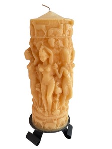 lot 25 image: 13-Inch Carved Decorative Pillar Candle with Stand