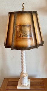 lot 26 image: Vintage Table Lamp with Marble Base and Decorative Shade, 33 Inches Tall