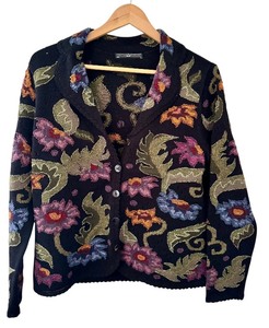 lot 37 image: Peruvian Connection Floral Knit Cardigan Sweater