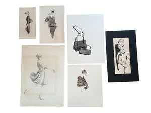 lot 65A image: Collection of 6 Original Geraldine Arnold Fashion Illustrations
