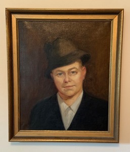 lot 71 image: Original Framed Portrait Painting of Man with Hat