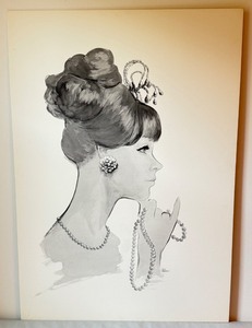 lot 74D image: Original Geri Arnold Black and White Portrait Drawing on Cardboard