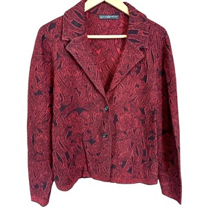 lot 100 image: Peruvian Connection Red Floral Pima Cotton Metallic Thread Jacket Size L