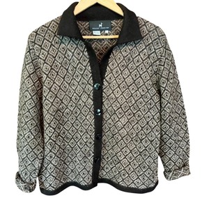 lot 101 image: Peruvian Connection 100% Alpaca Diamond Pattern Cardigan Sweater Large