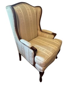lot 122 image: Vintage Upholstered Wingback Armchair with Wood Frame