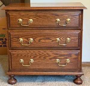 lot 129 image: Three-Drawer Wooden Chest with Brass Handles