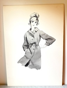 lot 150 image: Geri Arnold Original Fashion Illustration on Cardboard