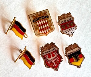 lot 18J image: Set of 6 Vintage Enamel Pins Germany Cities, Monaco, and Flags
