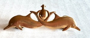 lot 19J image: Vintage Netherlands Navy Submarine Pin with Twin Dolphin Design