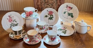 lot 84 image: Vintage Porcelain Tea Set with Floral Plates and Teacups, Assorted German Makers