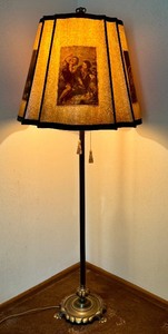lot 90 image: Vintage 63-Inch Floor Lamp with Decorative Base and Pictorial Shade