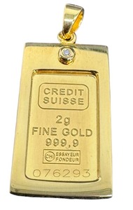 lot 2D image: Credit Suisse 2g Fine Gold 999.9 Bar Pendant with Diamond Accent, 1985 Liberty Design