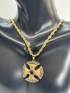lot 5H image: Ross Simons 1.30 Carat Garnet Cross Pendant in 14kt Yellow Gold with 14K Chain