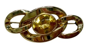 lot 10M image: 14K Gold Italy Brooch with Yellow Gemstone, 2 Inches