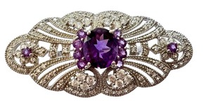 lot 12R image: Sterling Silver Amethyst and CZ Art Deco Brooch Pin