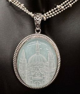 lot 69R image: Sterling Silver Engraved Cathedral Pendant Necklace with 17 Inch Sparkly Chain