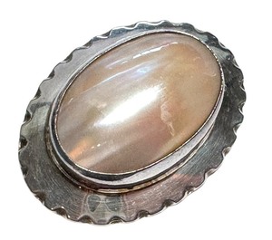 lot 91H image: Sterling Silver Nakai Brooch with Oval Gemstone Inlay