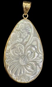 lot 110J image: Carved Mother of Pearl Pendant with 14K Gold Setting