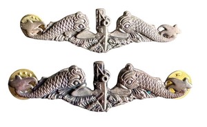 lot 148A image: Pair of Balfour Sterling Silver WWII Submarine Dolphin Pins