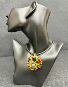 lot 161 image: Venezia Classica Murano Glass Pendant Necklace, 2 Inch Multicolor Disc