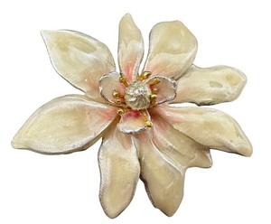 lot 163 image: Magnolia Floral Brooch Pin, Cream Enamel, 1.5 Inch
