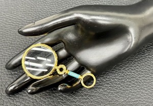lot 175 image: Vintage Gold Tone Lorgnette Magnifier with Blue Enamel 3.25 Inch