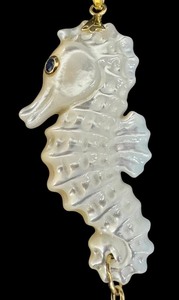 lot 178 image: Carved Mother of Pearl Seahorse Pendant with 14K Gold Accent