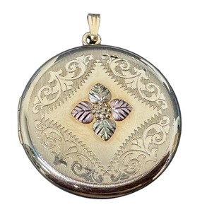 lot 181 image: C.Co 120 14K Gold Filled Round Locket Pendant with Floral Design, 1.35 Inch