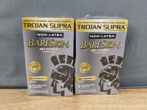 lot 49G image: 12 Trojan Supra BareSkin 6 Count Non-Latex Condoms - Brand New