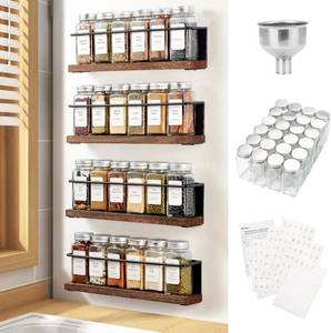 lot 342 image: KitHero Magnetic Spice Organizer Set - 24 Glass Jars, 4 Racks - Brand New