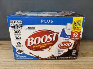 lot 94 image: 12 Boost Plus Rich Chocolate Nutrition Drinks - Brand New