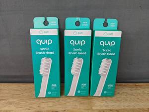 lot 116 image: 3 Quip Sonic Brush Head Soft Refills in White - Brand New