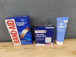 lot 900 image: 3 First Aid Supplies Band-Aid, Alcohol Prep Pads, CeraVe Baby Ointment - Brand New