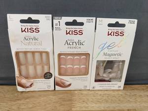 lot 137 image: 3 Kiss Artificial Nail Sets - Salon Acrylic and Gel - Brand New