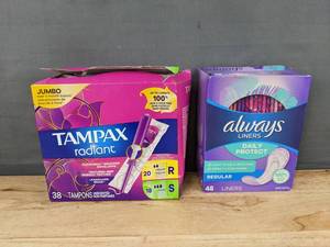 lot 154 image: 38 Tampax Radiant Tampons & 48 Always Daily Protect Liners - Brand New