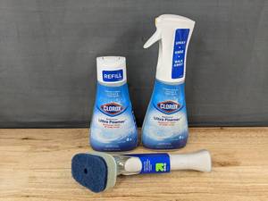 lot 179 image: Clorox Bathroom Ultra Foamer Set with Scrub Brush - Brand New