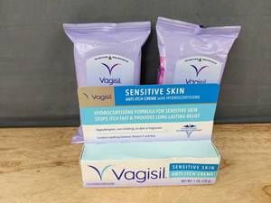 lot 180 image: Vagisil Anti-Itch Creme 1oz & 2 Vagisil Medicated Wipes Packs - Brand New