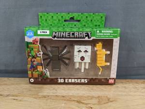 lot 92G image: Minecraft 3D Erasers 3-Pack Spider, Ghast, and Ocelot - Brand New