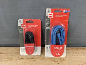 lot 209 image: 6 ft. RCA USB 2.0 A to B Cable and 14 ft. RCA CAT5e Network Cable - Brand New