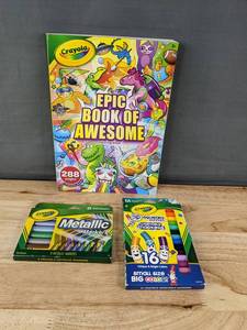 lot 216 image: Crayola Epic Book of Awesome Coloring Book with 2 Sets of Markers - Brand New