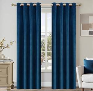 lot 253 image: 2 Guibaf Navy Velvet Window Treatment Panels, 38 x 84 in - Brand New