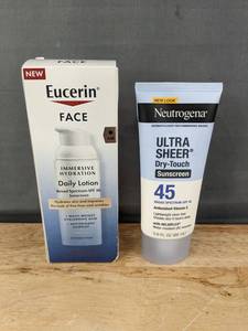 lot 263 image: Eucerin Face Daily Lotion SPF 30 and Neutrogena Ultra Sheer SPF 45 Sunscreen - Brand New
