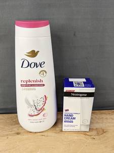 lot 274 image: Dove Body Wash 20 oz and Neutrogena Hand Cream 2 oz - Brand New