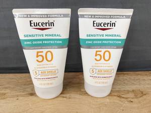 lot 285 image: 2 New Eucerin Sensitive Mineral Sunscreen Lotion SPF 50, 4 oz Each - Brand New